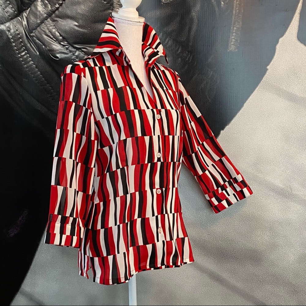 Red and Black Striped Women's Blouse